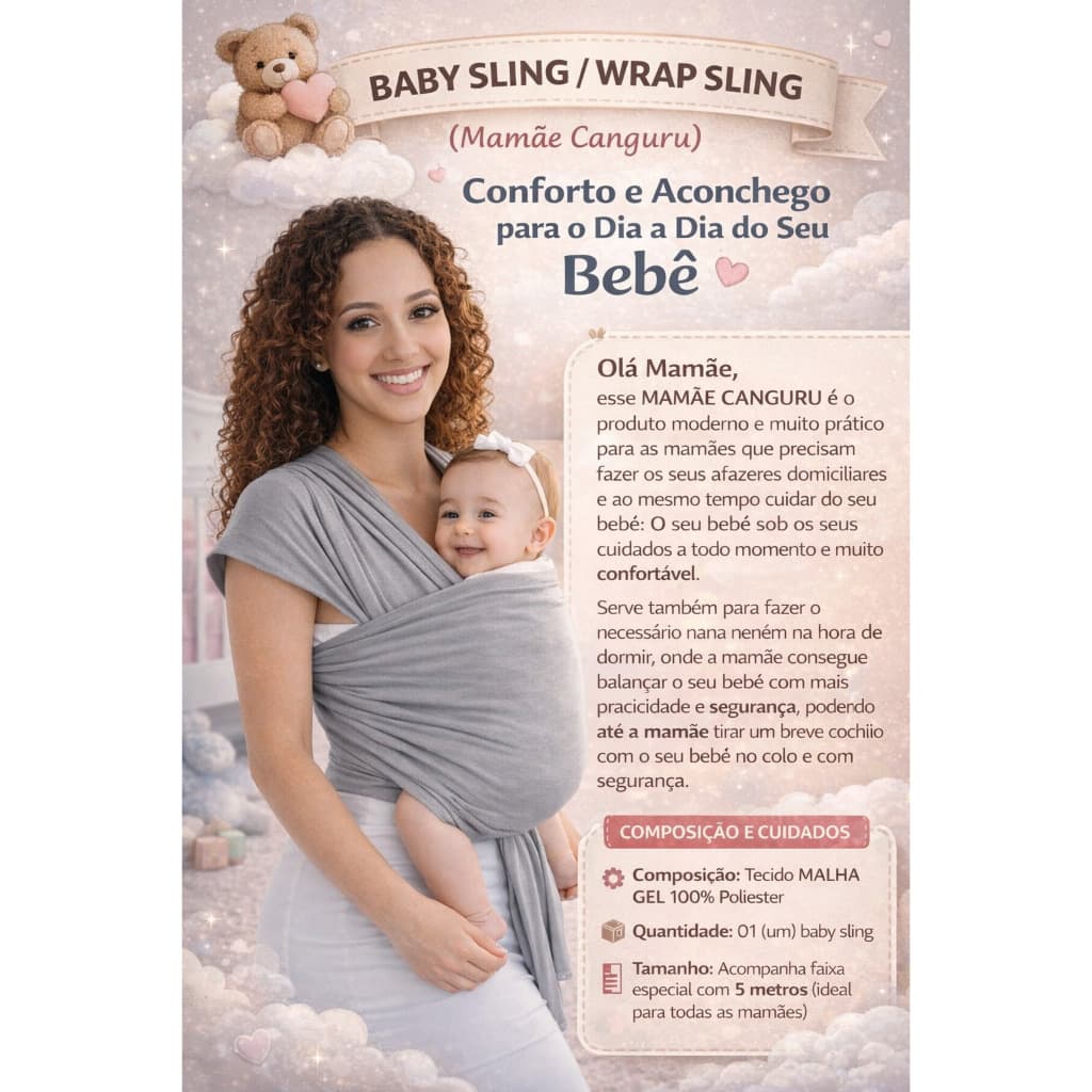 BABY SLING WRAP SLING BEBÊ MAMÃE CANGURU CONFORTÁVEL E ERGONÔMICO MUITO SEGURO E PRÁTICO PARA LAVAR