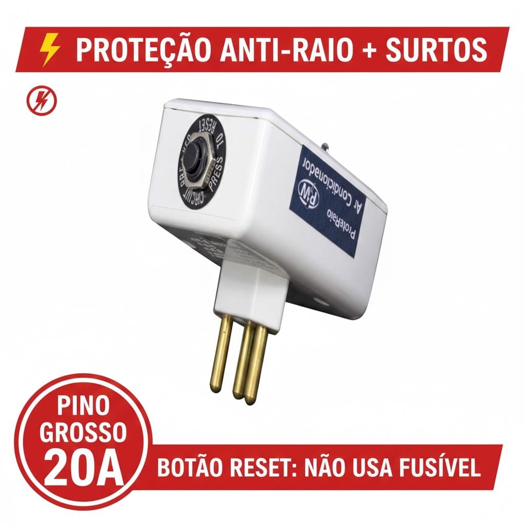 Protetor De Raio E Surto Ar Condicionado 20A PW Com Disjuntor Reset