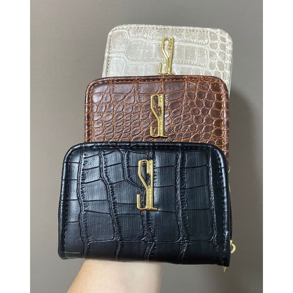 Carteira Feminina em Couro com Zíper pequena Porta Cartão SL Documentos Bolso Para Moedas Lançamento