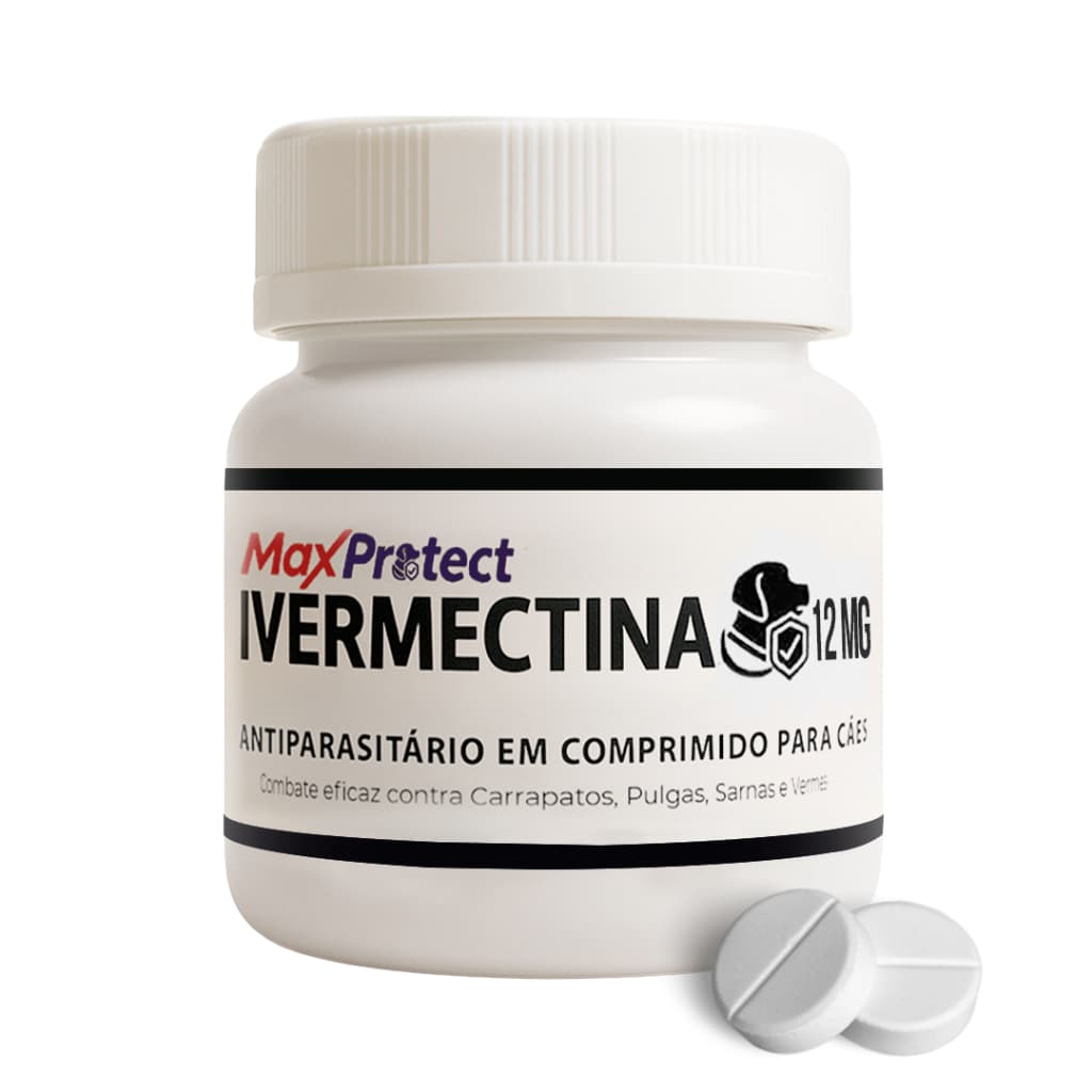 Ivermectina 12mg Para Cães de 30kg a 60kg - Vermífugo Combate Carrapatos Pulgas Vermes Sarna 20 Comp