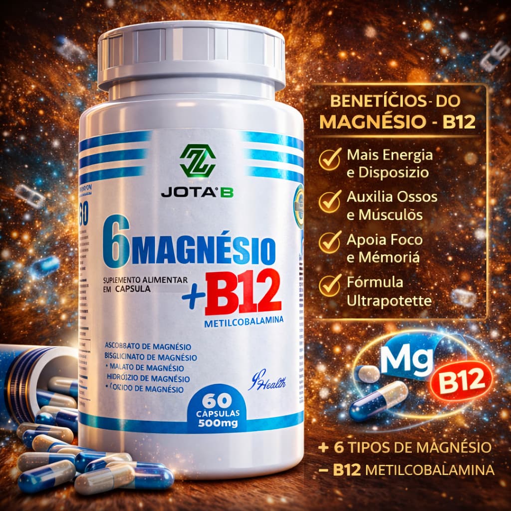Suplemento 6 Magnésios + B12 (Metilcobalamina) 500mg | Fórmula Completa e Avançada