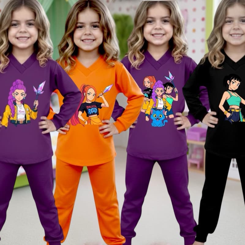 Pijama Longo Feminino Confortável | Larguinho | Estampas Fofas Huntrix | Meia Estação