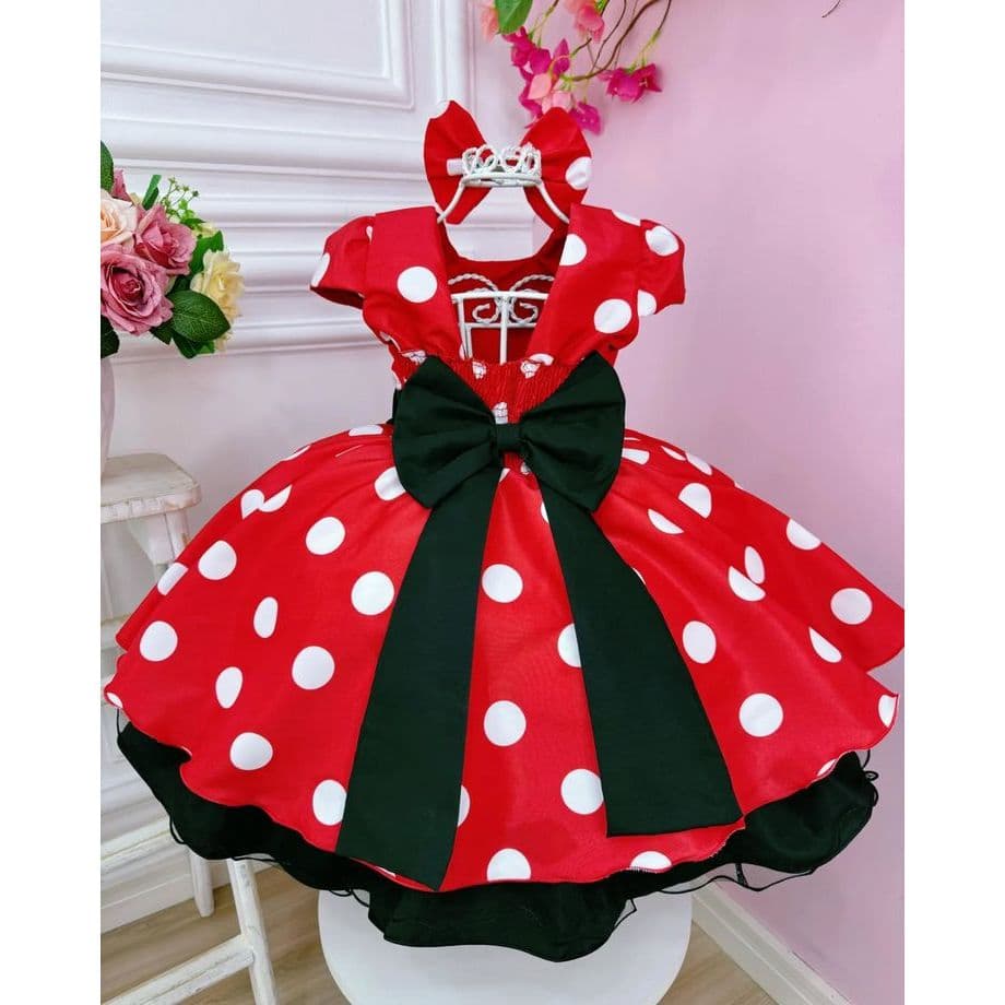 Vestido festa MINNIE Vermelho Vibrante Luxo🎀Fantasia