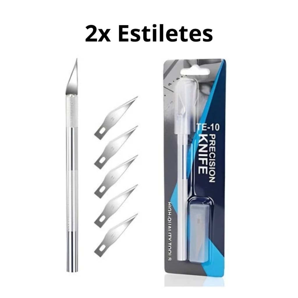 Kit até 2 Estiletes de Precisão Faca Artesanal de aço Inoxidável Tipo Bisturi COR SORTIDA