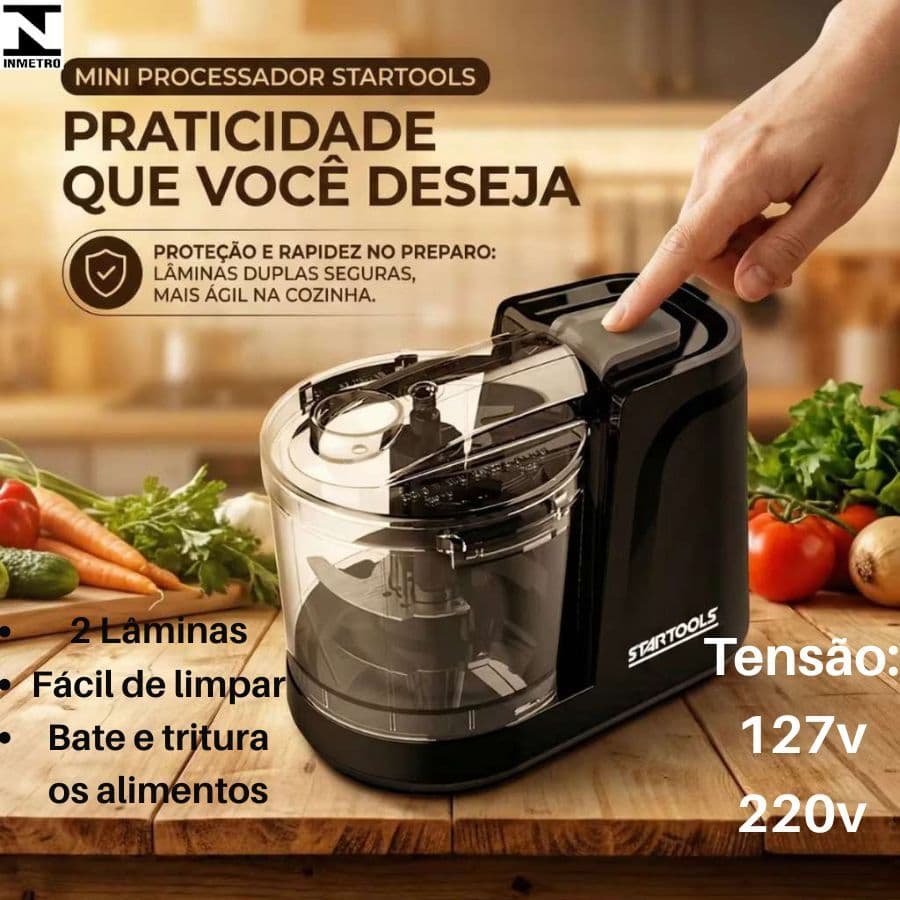 Mini Processador Elétrico 350ml 127V 100W Ou 220V 200W Triturador Compacto Alta Potencia Preto