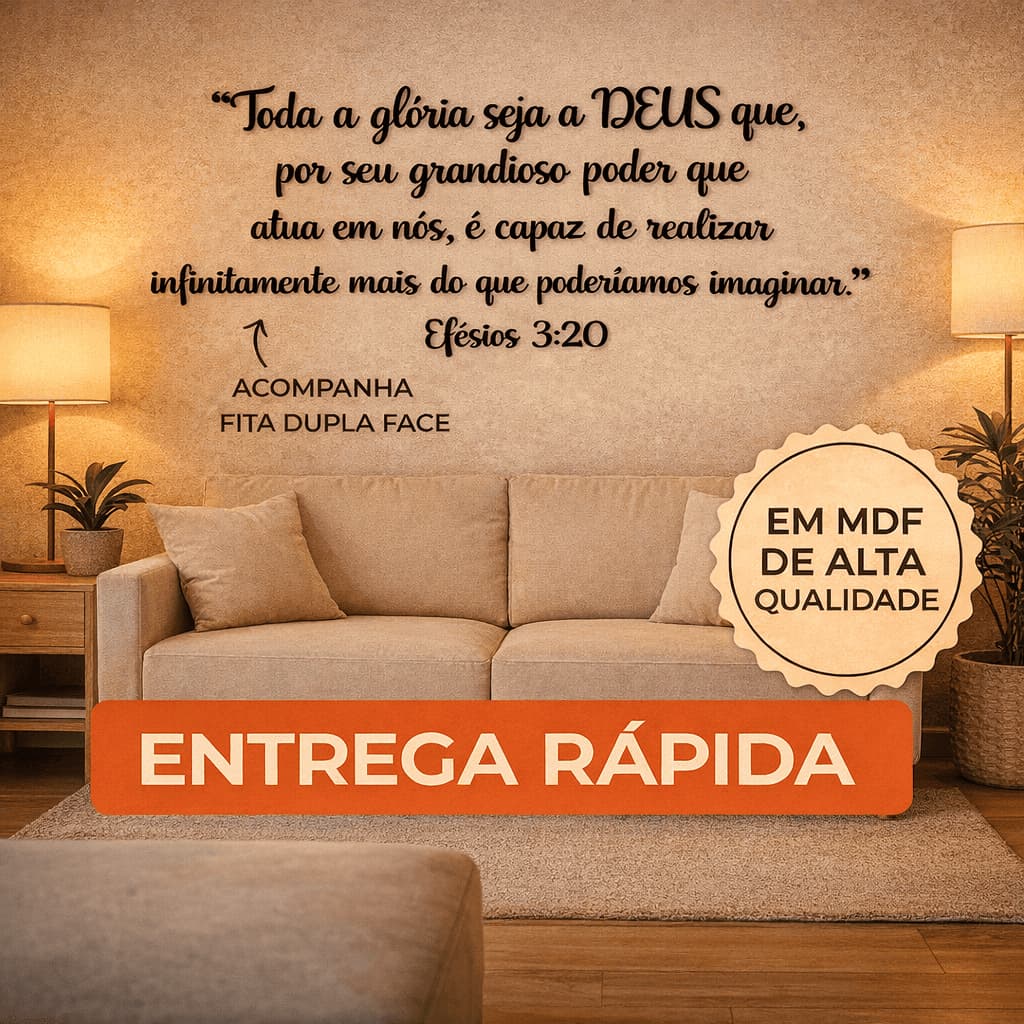 Frase Versículo Efésios 3:20 MDF Preto Decorativo de Parede com Dupla Face Decoração Cristã