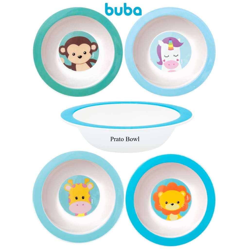 Prato bowl fundo Animal Fun Aventuras Buba estampas divertidas resistente bebê papinha alimentação