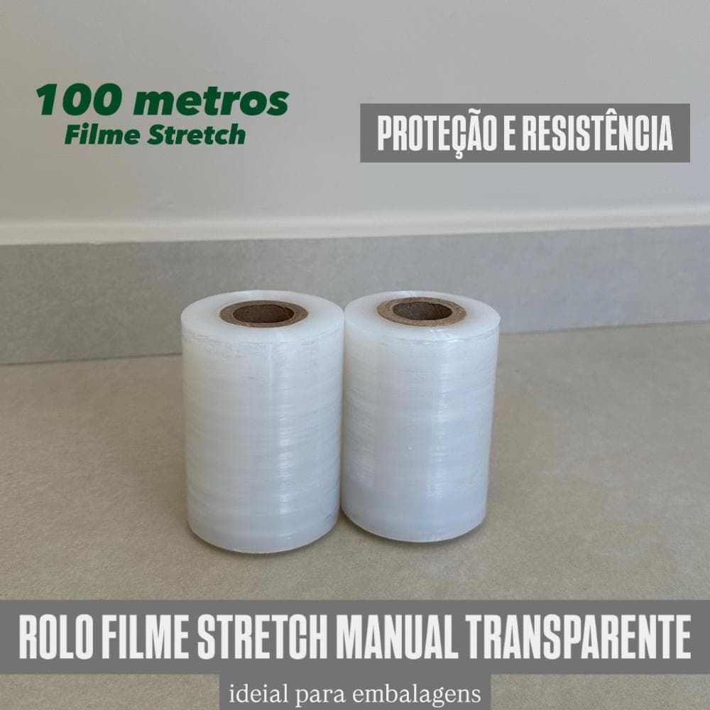 Kit 2 Filme Stretch Transparente 10cm x 100m – Multiuso para Embalagens, Mala e Proteção