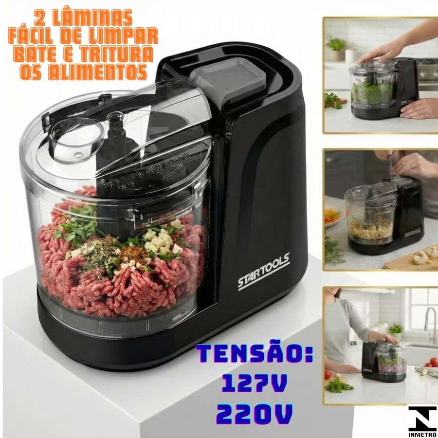 Mini Processador Elétrico 100W 127V Ou 200W 220V 350ml Triturador Compacto Alta Potencia Preto