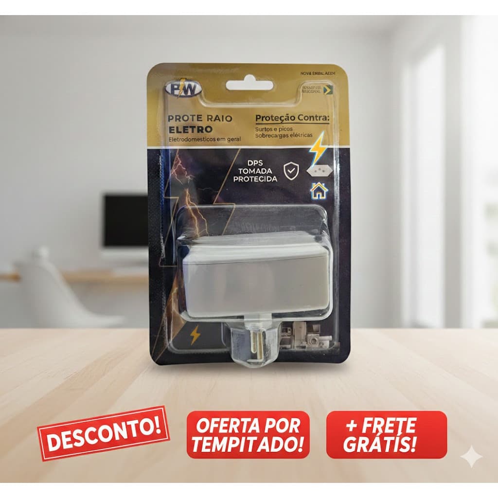 Protetor Contra Raios e Descargas/Picos de Energia - Protetor de Raio PW Eletro 2 Tomadas 127V/220v
