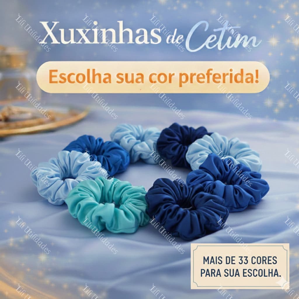 Kit 30 Xuxinhas de Cetim com Costura Embutida Scrunchies Frufru Rabicó Anti Frizz