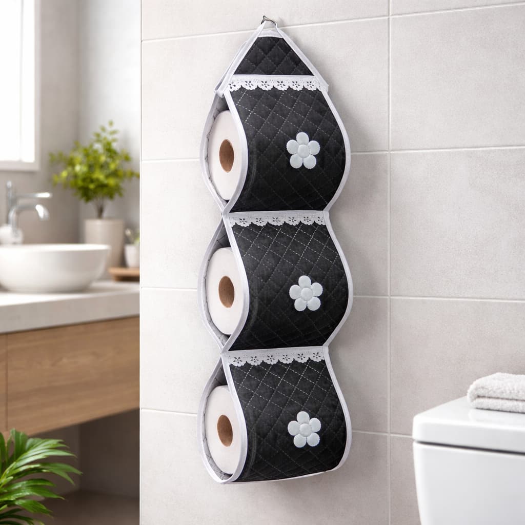 Porta papel higiênico matelado suporte para 3 rolos com deltalhes em lese 70x16