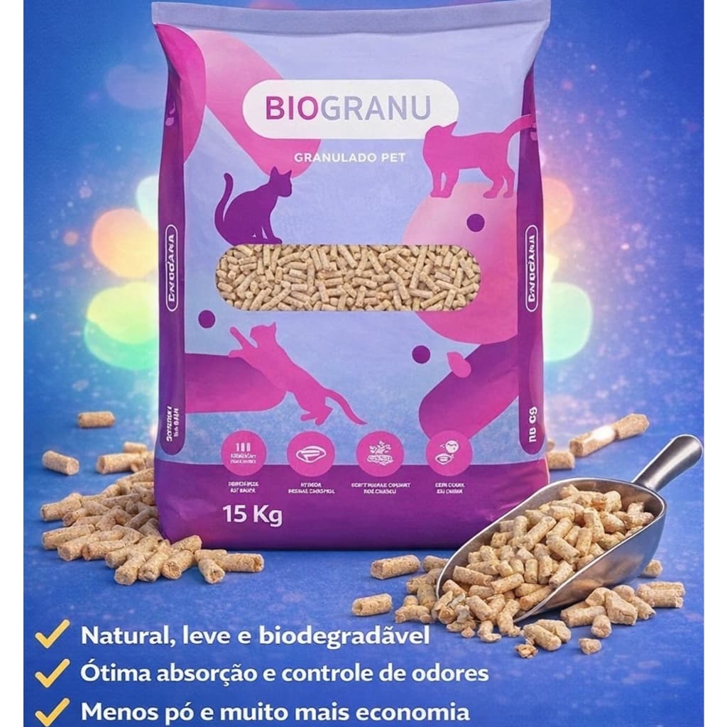 Granulado de Madeira Higiênico Natural para gatos, coelhos, roedores e outros pequenos animais