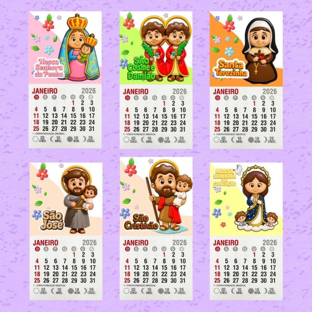 Kit de Mini Calendário Santos Católicos Cristão Imã Geladeira Personalizados 2026 -  Mimos e Brindes