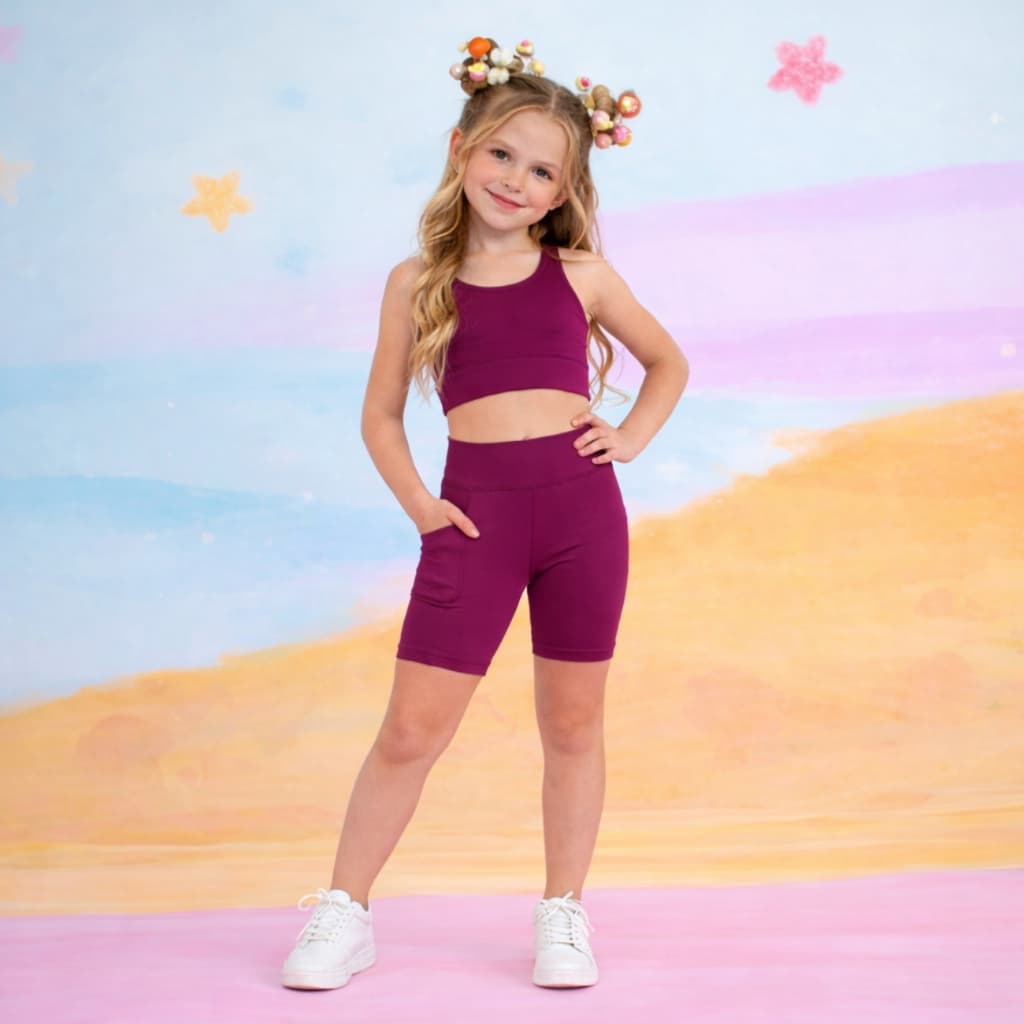 Conjunto treino infantil short academia fitness exercicio poliamida esporte corrida