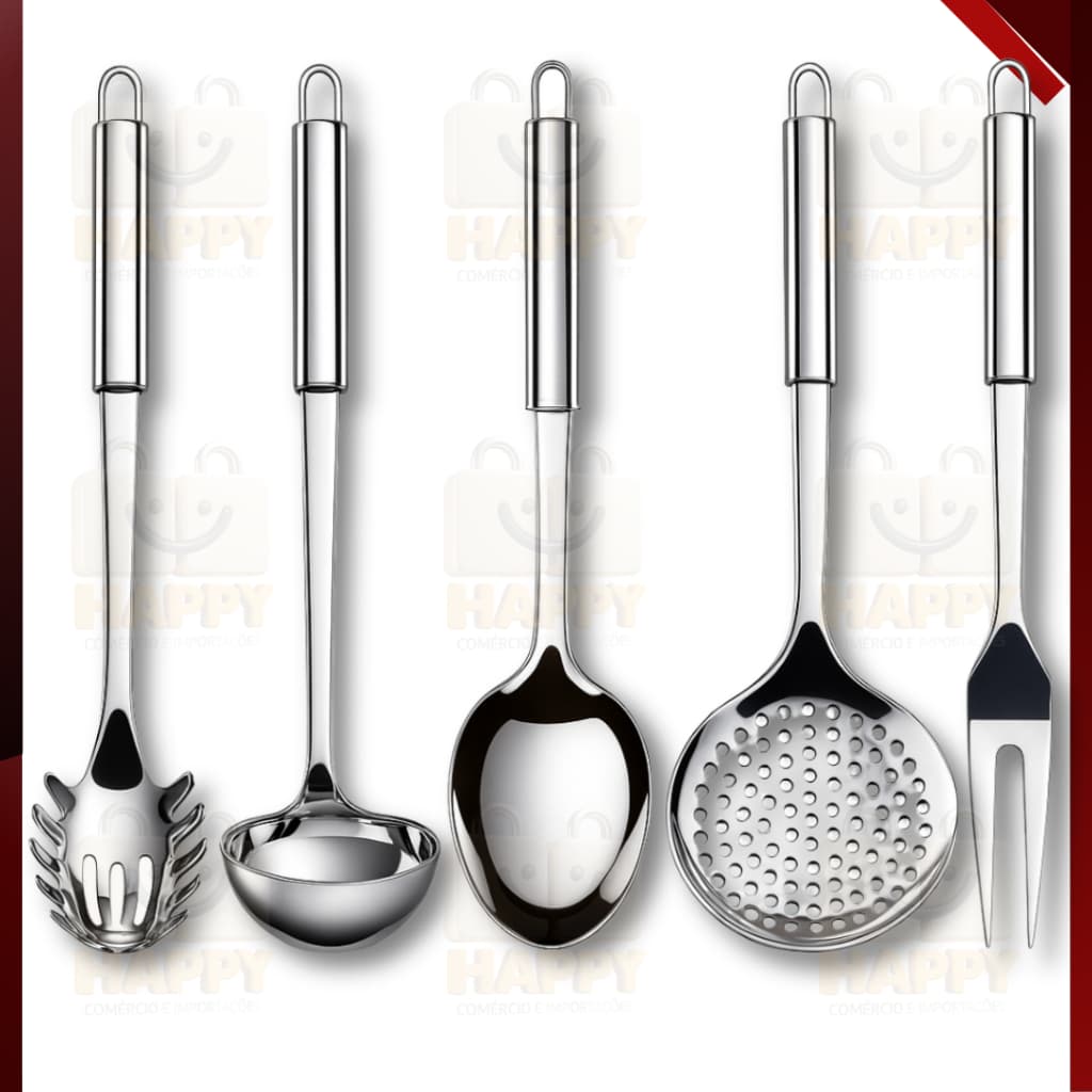 Utensílios de Cozinha em Aço Inox Colher De Arroz Concha Escumadeira Pegador de Massa e Garfo