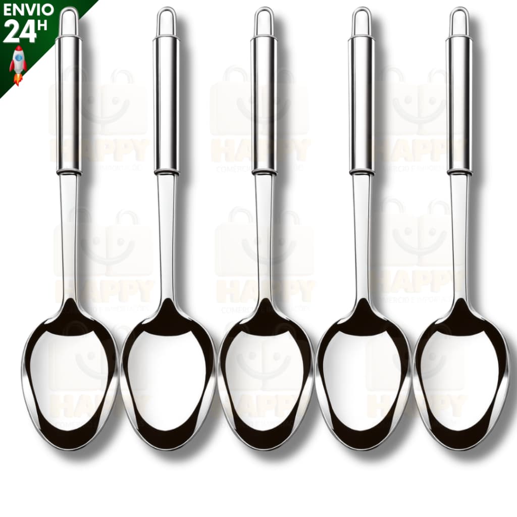 Kit 5 Colher Inox Grande 34 cm para Servir Arroz Uso Profissional Cozinha Restaurante