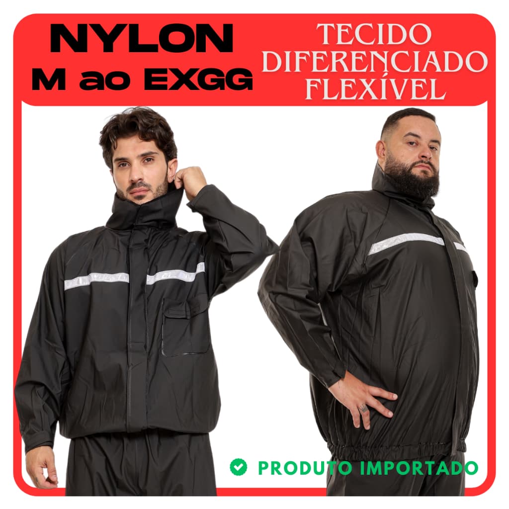 Capa de Chuva Nylon Flexível M ao Plus Size Impermeável Conjunto Motoqueiro Motoboy Gola Alta