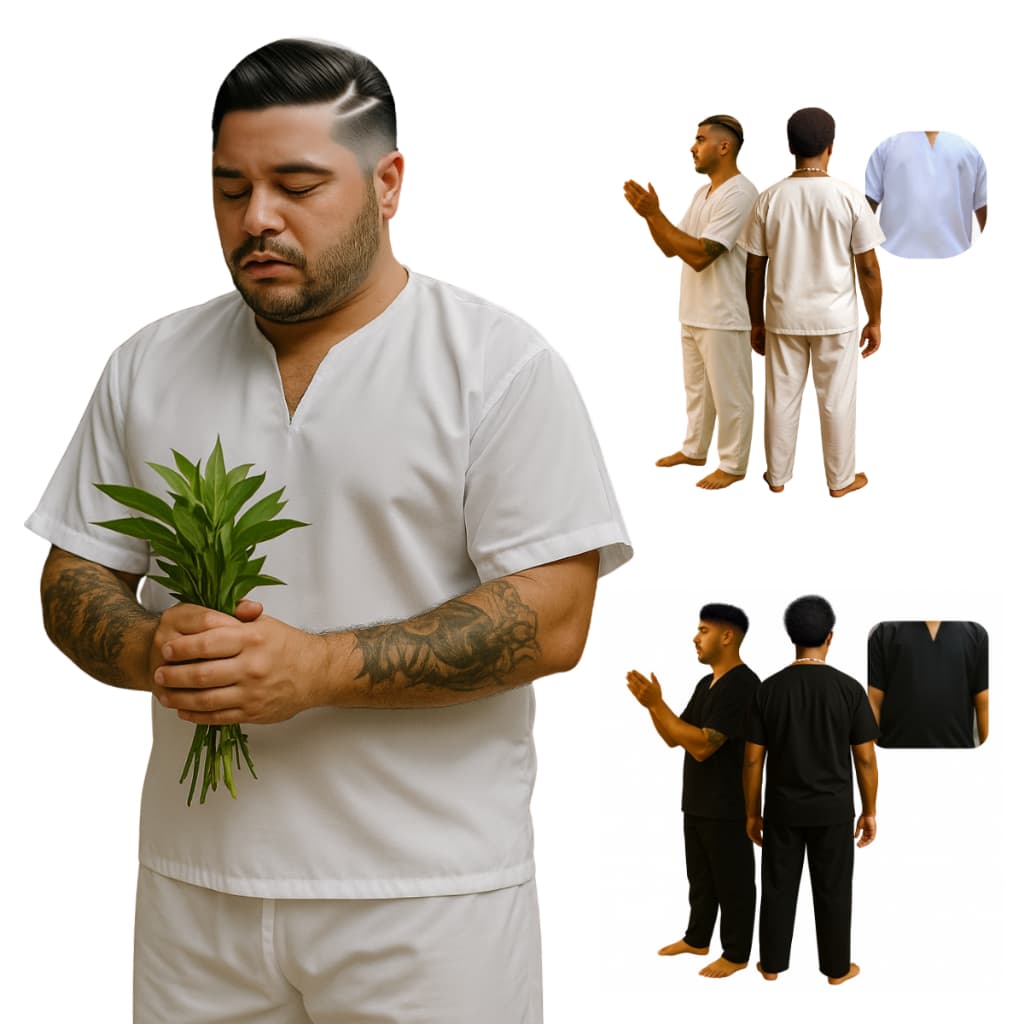 Roupa Conjunto Ração Em Oxford Masculino Branca Preta Candomblé Umbanda 2pç