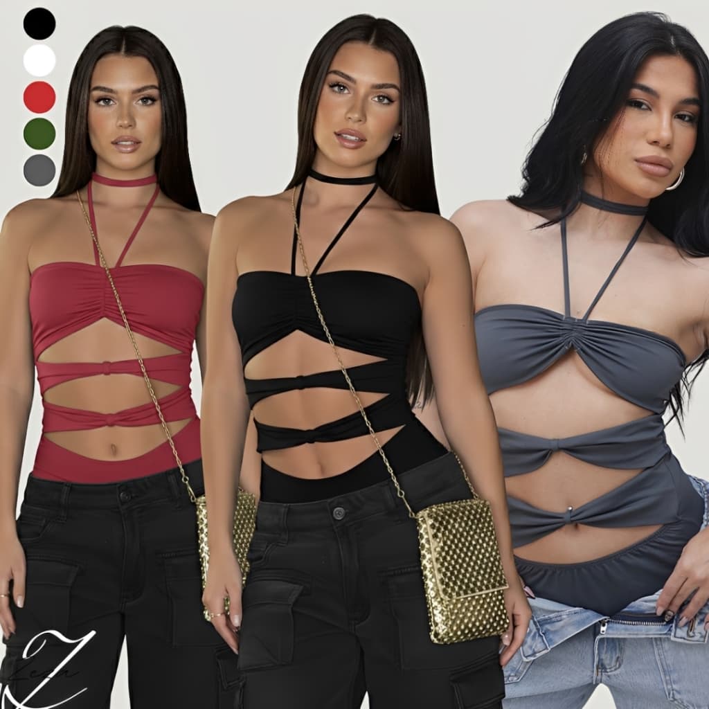 BODY FEMININO 3 TIRAS COM AMARRAÇÃO SUPLEX RECORTE NÓ VAZADO NA BARRIGA