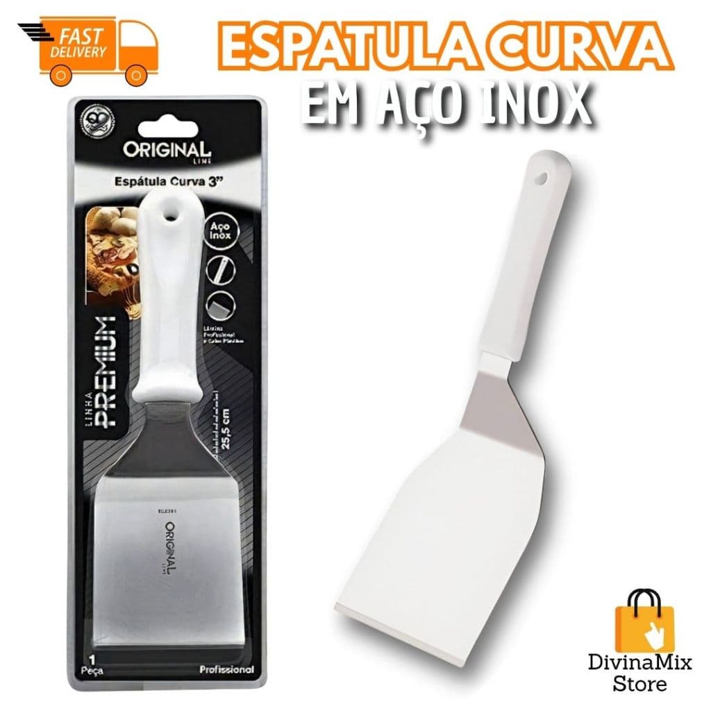 Espátula Curva 3 Aço Inox Original Chapa lanche Chapeiro Cozinha Linha Premium