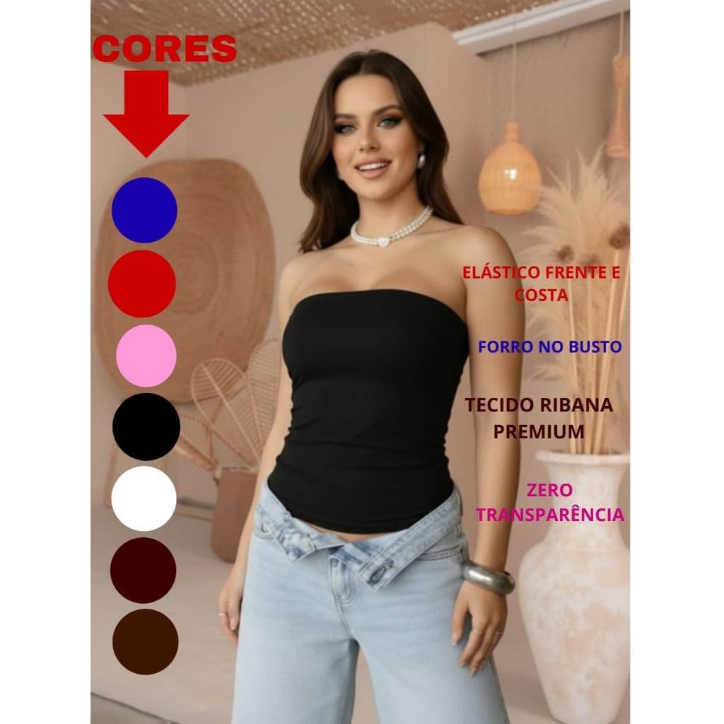 Blusa Blusinha Tube Top Ribana Feminino Forrado Tubinho Básico Canelado Moda Gringa Blogueira Premium Tendência