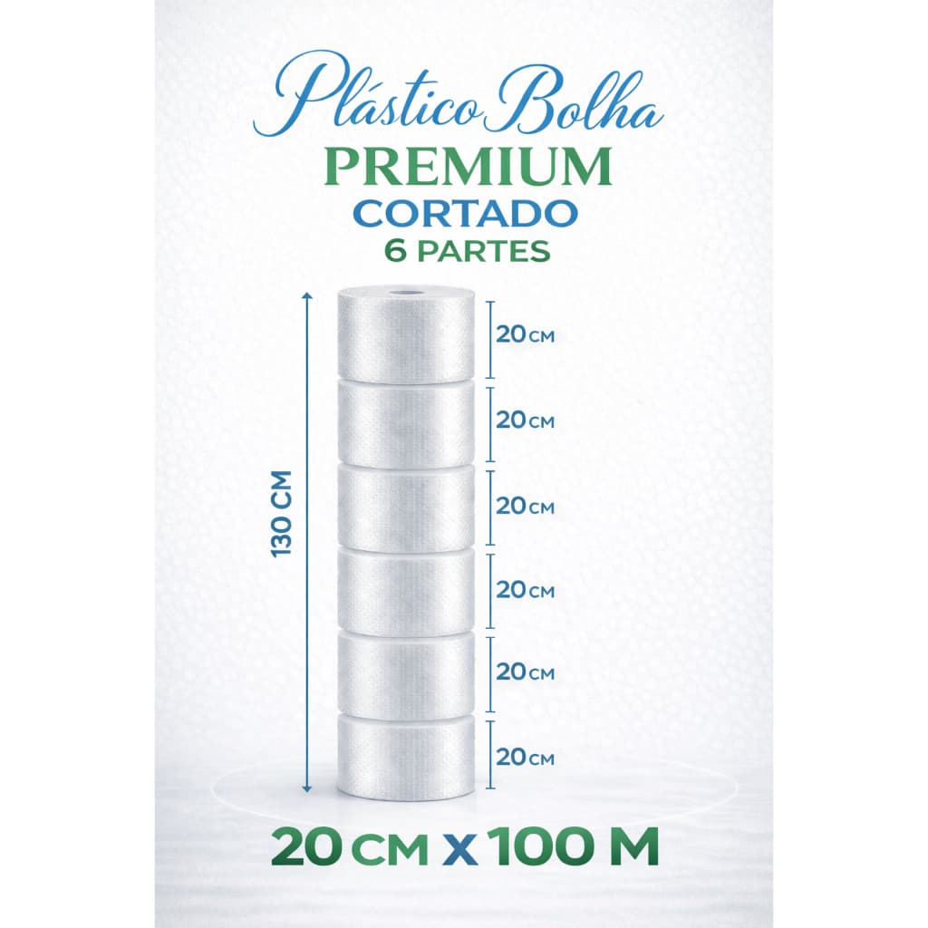 Plástico Bolha Premium 20cm x 100m Cortado em 6 Partes | Embalagem Proteção Envio