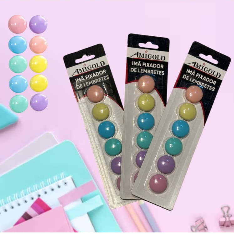 Kit 6 / 12 / 18 Imãs Coloridos Para Pendurar Avisos Em Geladeira Ou Quadro Metálico 3cm Redondo Tons Pasteis