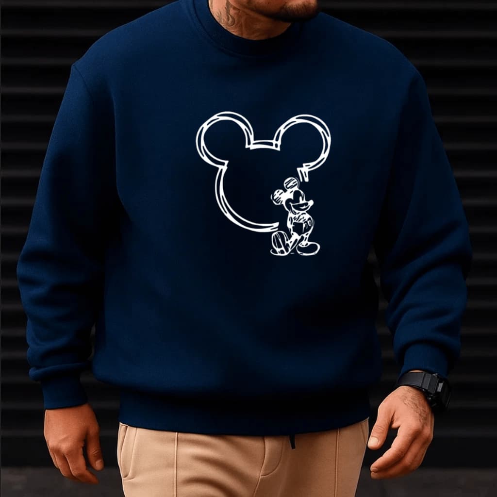 Moletom Masculino Blusa de Frio Gola Careca Estampado Personagem Antigo 100% Algodão Quente e Confortável