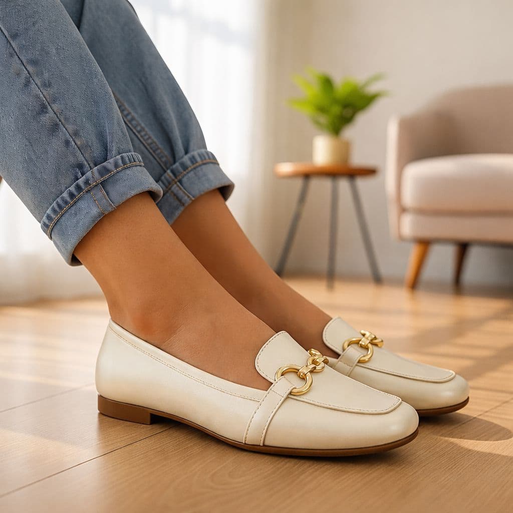 Sapatilha Feminina Confortável Luxo Elegante Sapato Feminino Mocassim Bico Quadrado LUXO