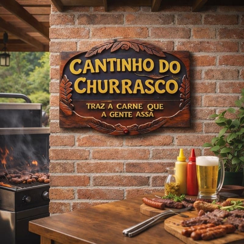 Placa Decorativa Cantinho do churrasco 32cm em MDF 2D
