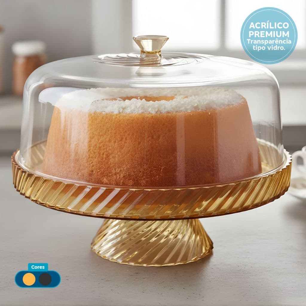 Boleira ou Petisqueira Borda Alta Com Tampa em Acrílico para Mesa Posta
