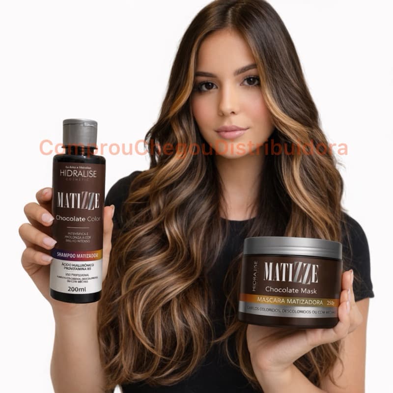 KIT Shampoo + Máscara Tonalizante Matizze Hidralise Avelã Chocolate Morena Iluminada S/ Amônia
