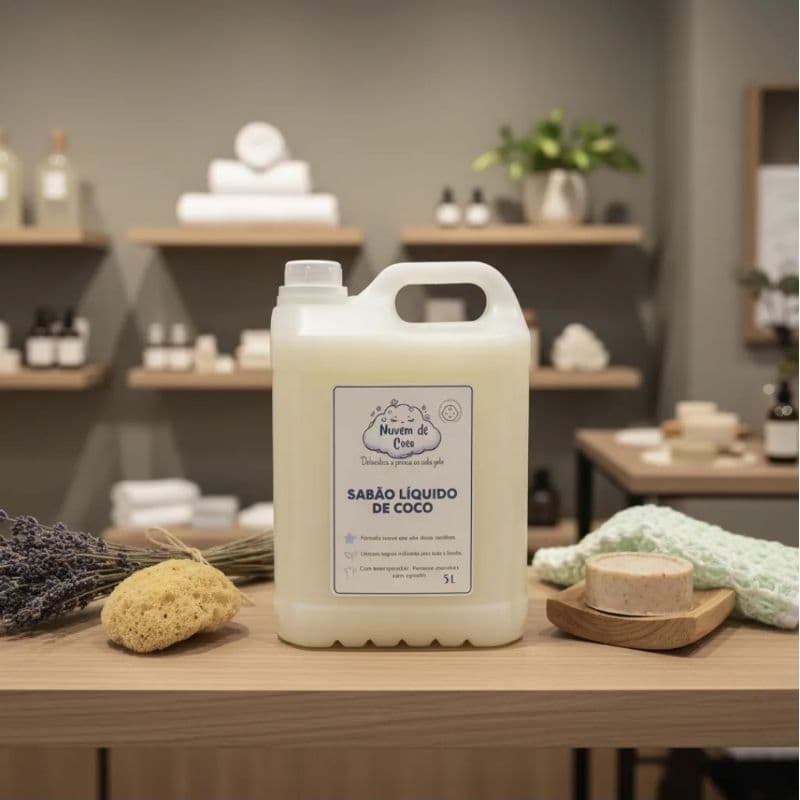 Sabão líquido de coco - Nuvem de Coco 5L - Para roupas de bebês e tecidos delicados.