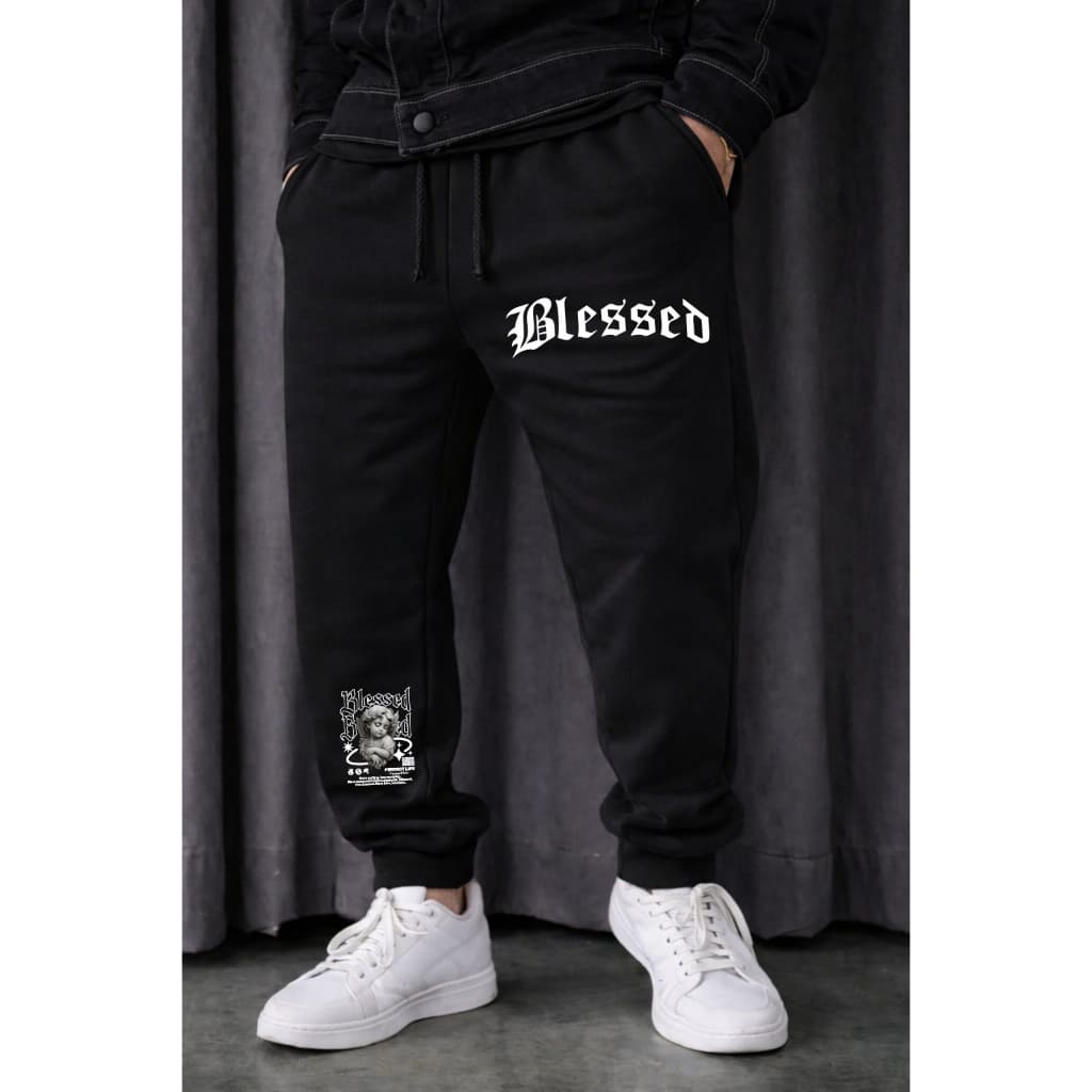Calça Moletom Masculina Streetwear Blessed Corte Moderno Grossa Tendência