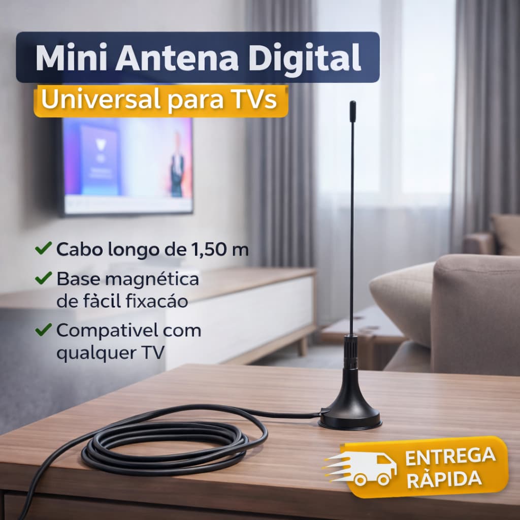Mini Antena Universal Interna Hd Digital Para Antena De Tv Portátil Base Magnética 3m promoção
