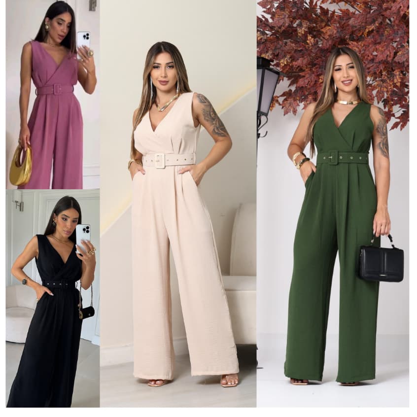 macacão feminina elegante luxo con cinto ziper nas costas forrado para diversos ocasiões