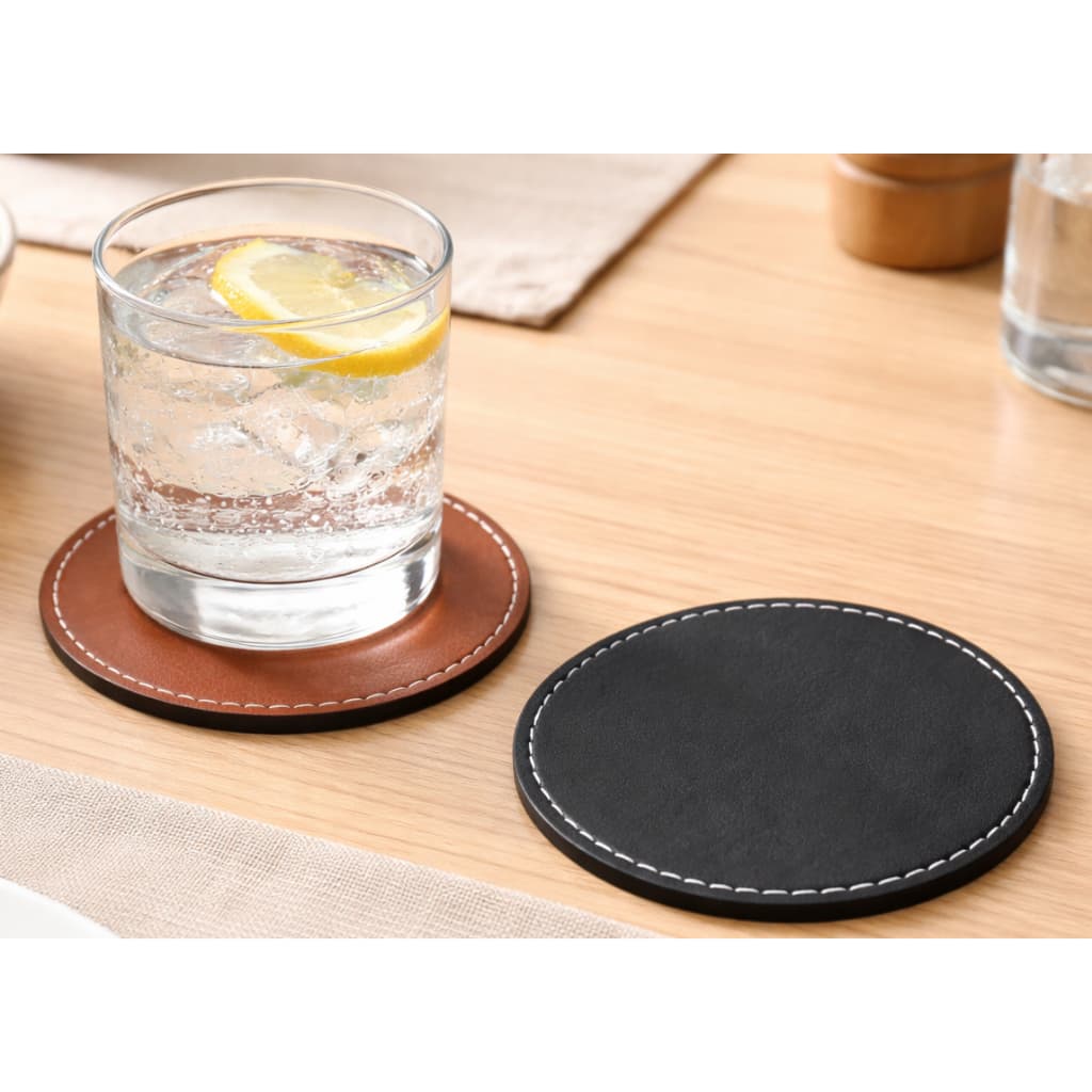 Porta Copo Kit 10 peças Sintético Couro 10X10cm Dupla Face Decoração Mesa Apoio Minimalista