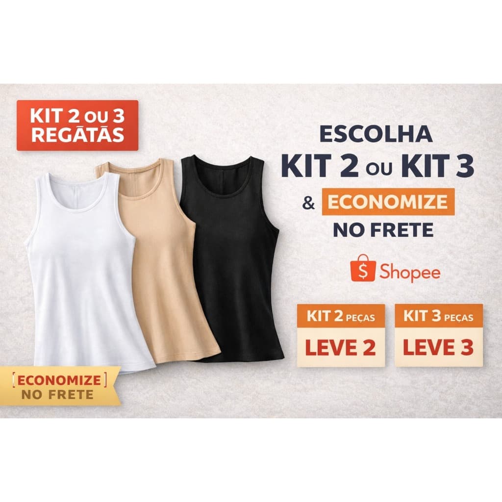 Regata Feminina Suplex com Forro Duplo Básica Casual  | Kit 2 ou 3 Unidades