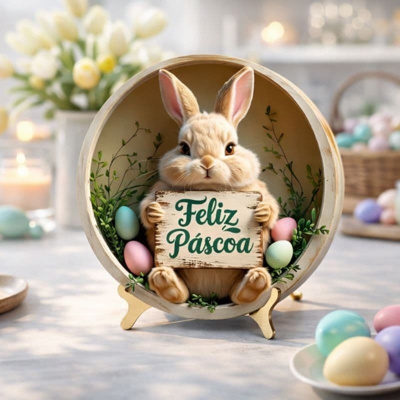 Páscoa decoração quadrinho com suporte para mesa em MDF com 20cm coelho coelhinhos
