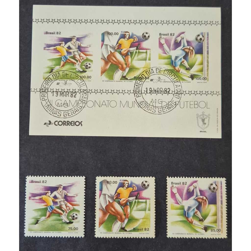 Bloco selo dos correios B50-XII Campeonato Mundial De Futebol. Com carimbo de 1º dia de circulação.