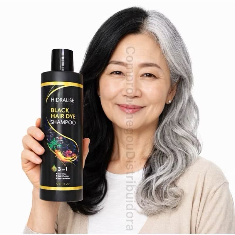 Shampoo Tonalizante Hair Dye 3 em 1 Preto 500ml Grande Escurecedor Tintura Com Extrato He Shou Wu