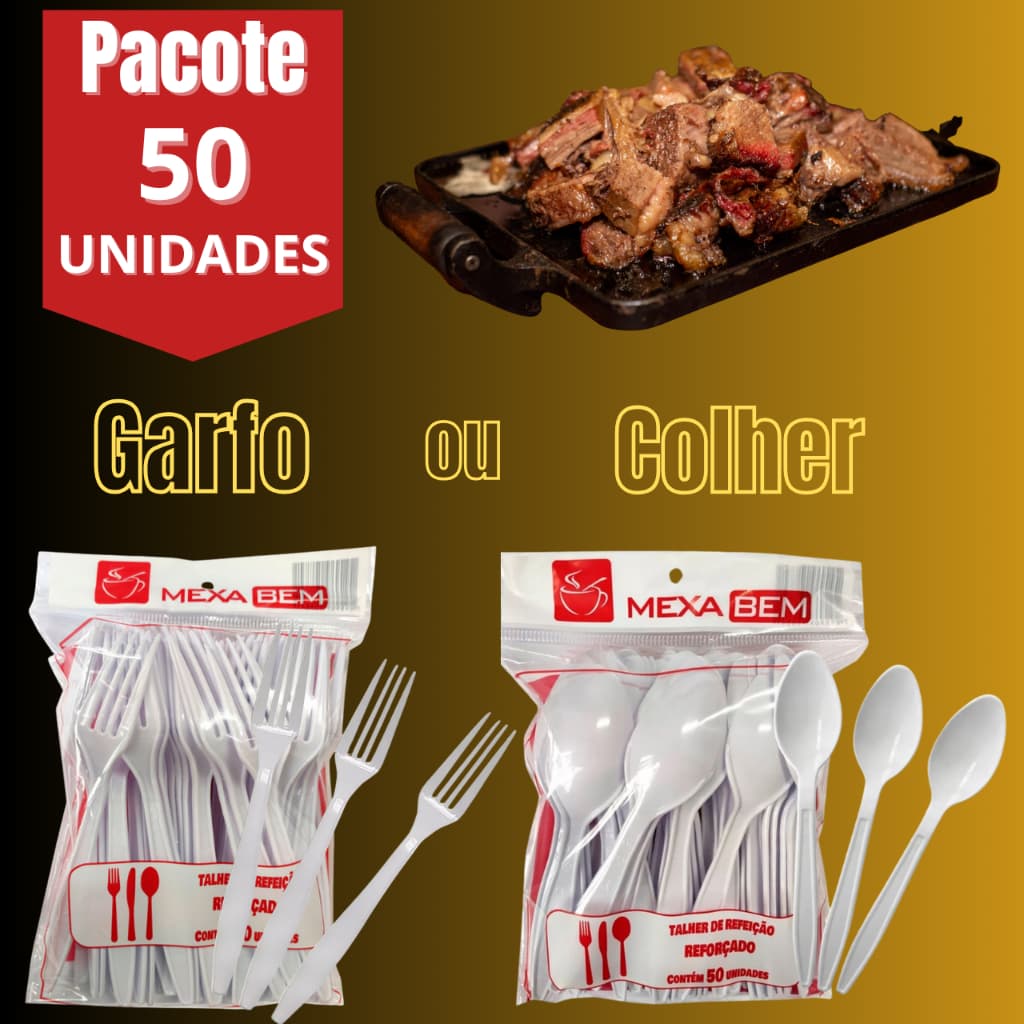 Garfo, Faca ou Colher 50 und  Refeição Reforçado Forte Master  Descartável Branco Churrasco