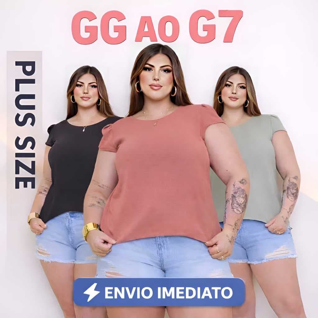 Blusa Feminina Plus Size Com Manga Em Prega Detalhe Na Gola Tendencia do GG ao G6