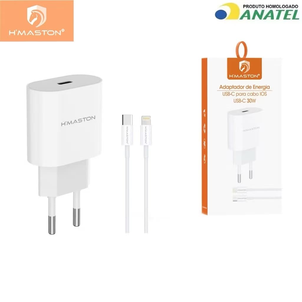 H'maston CB-17 Carregador Turbo PD30w  Fonte 3A Carregar Celular Portátil Com Cabo Tipo-c Lighting