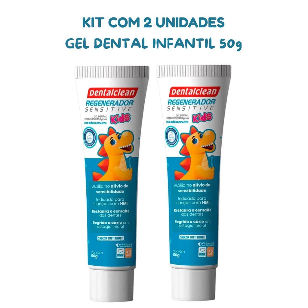 Kit 2 Gel Dental Dentalclean Regenerador Sensitive Kids 50g com Flúor Uso Diário