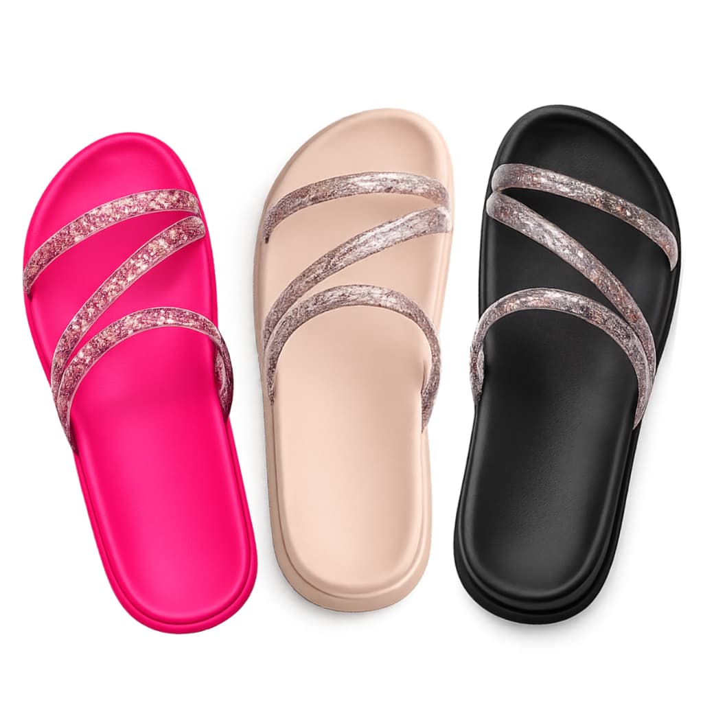 Kit 3 Pares Sandália Feminina BirkenTiras Com Brilho Leve e Confortável