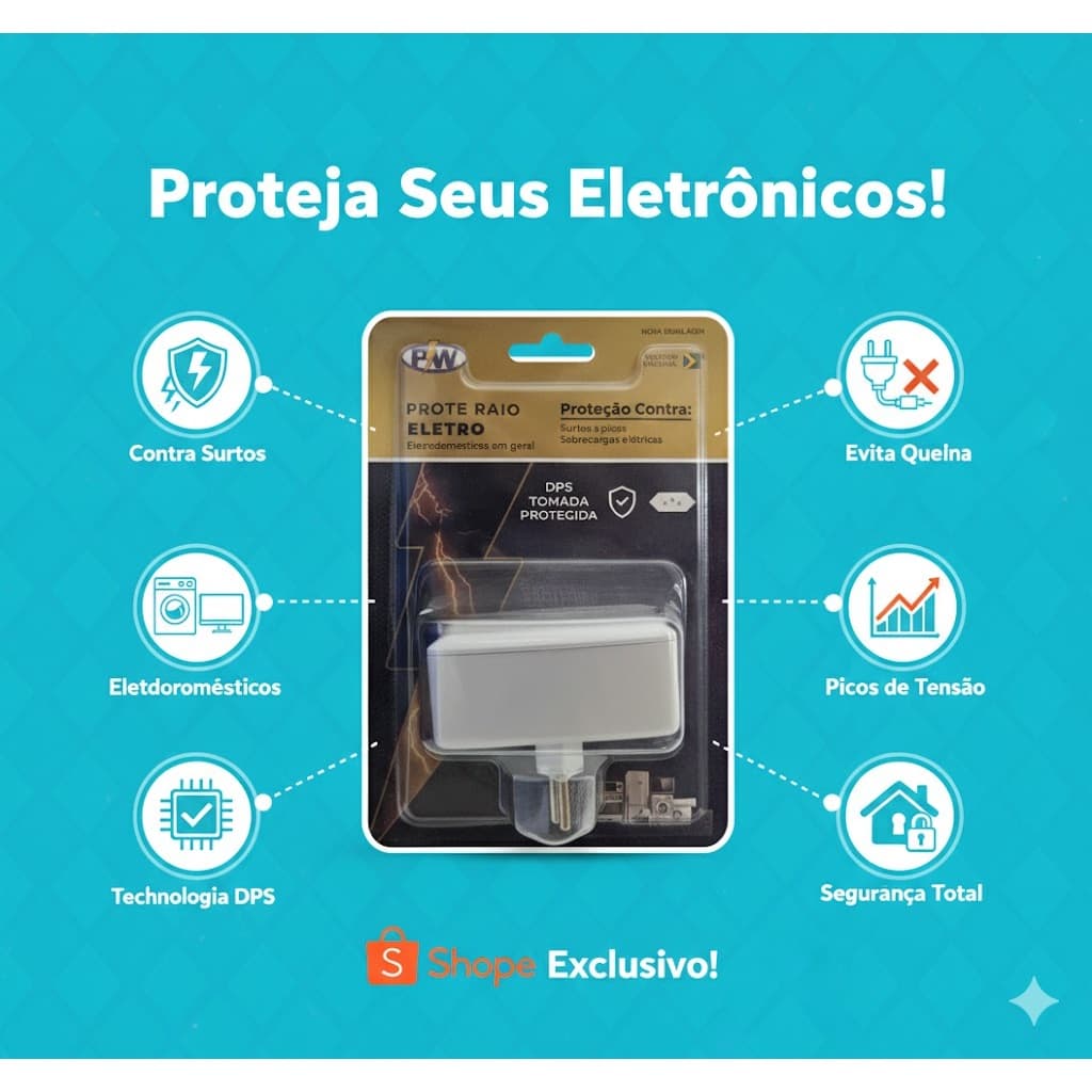 Protetor de Raio PW Eletro 2 Tomadas  10A - Campeão de Vendas - Serve  para Geladeira e Freezer
