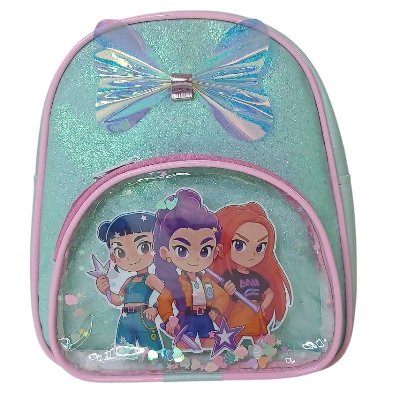 Mini Mochila infantil K - Pop em  tecido glitter com bolso na frente