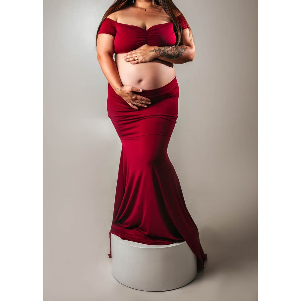 Conjunto para gestante vermelho, saia sereia. Tamanho G/GG